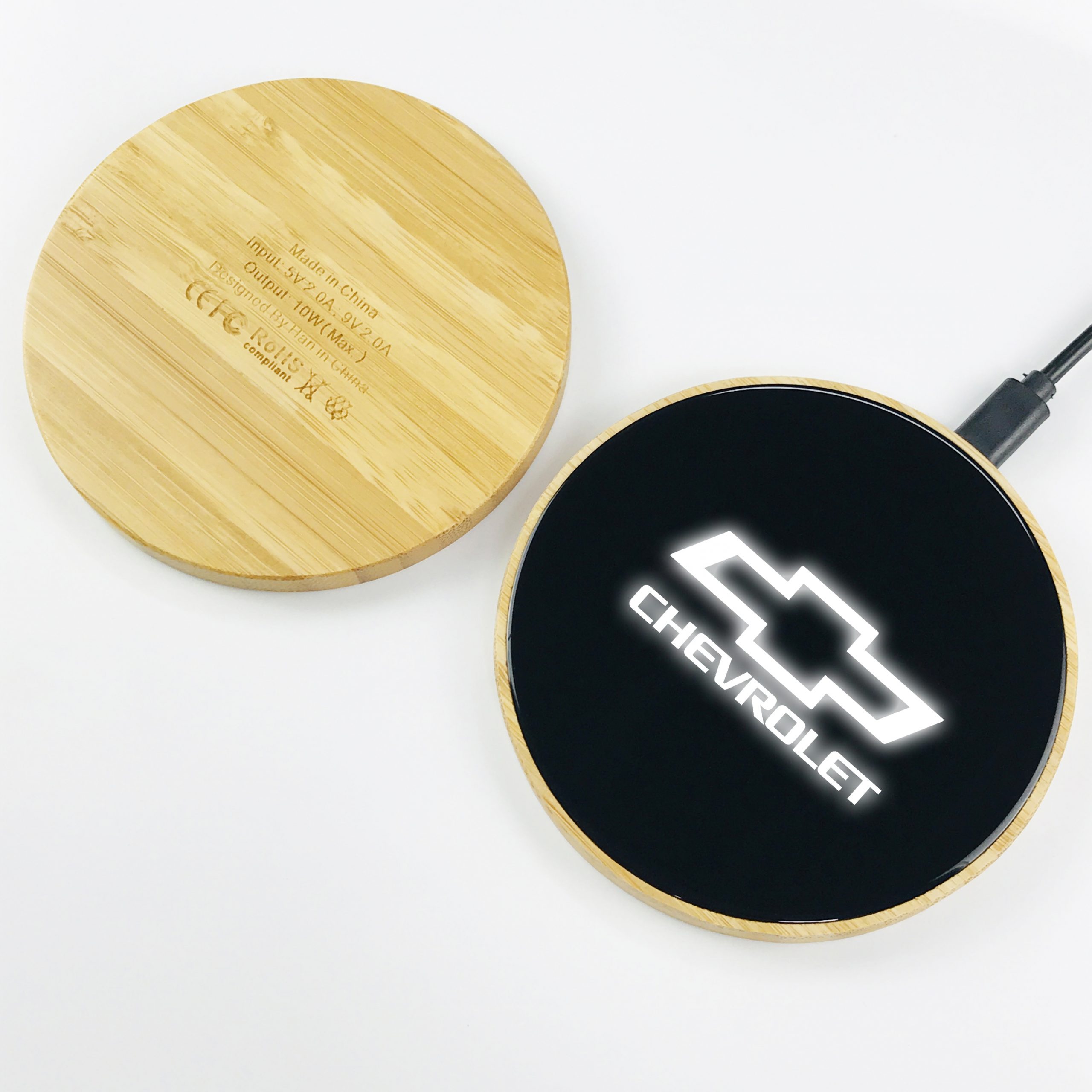 W27 - 15W Bamboo Wireless Charging Pad with LED